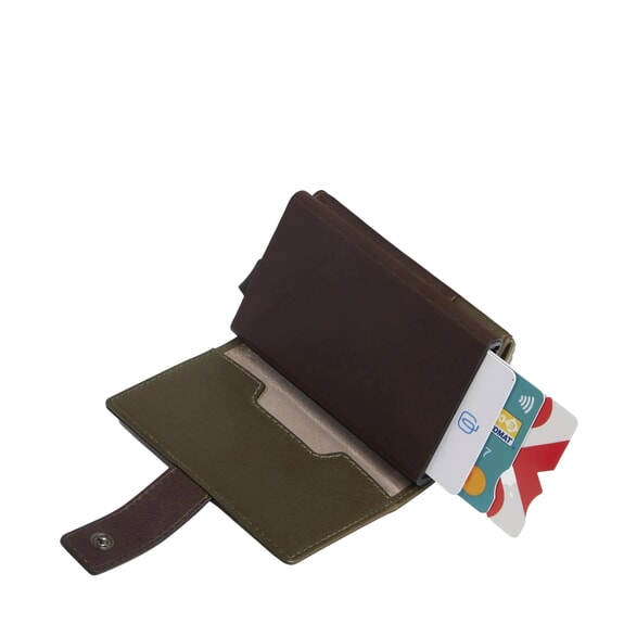 HARPER Portefeuille porte-cartes en cuir vert / marron fonc&eacute; - Portefeuilles Femme