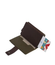 PIQUADRO HARPER Portefeuille porte-cartes en cuir vert / marron fonc&eacute; - Portefeuilles Femme - 3