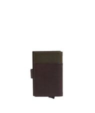 PIQUADRO HARPER Portefeuille porte-cartes en cuir vert / marron fonc&eacute; - Portefeuilles Femme - 4