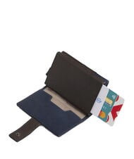PIQUADRO HARPER Portefeuille porte-cartes en cuir bleu/marron fonc&eacute; - Portefeuilles Femme - 3
