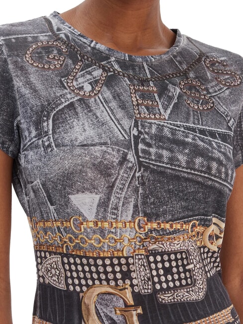 BELT WRAPPED T-shirt slim fit &agrave; imprim&eacute; int&eacute;gral noir de jais multi - T-shirt