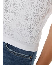 GUESS MOCK NECK ALL OVER 4G T-shirt slim fit orné de strass blanc pur - T-shirt - 4