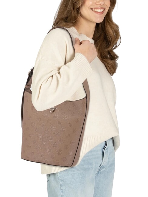 CRESIDIA Sac seau avec pochette logo taupe fonc&eacute; - Sacs pour Femme