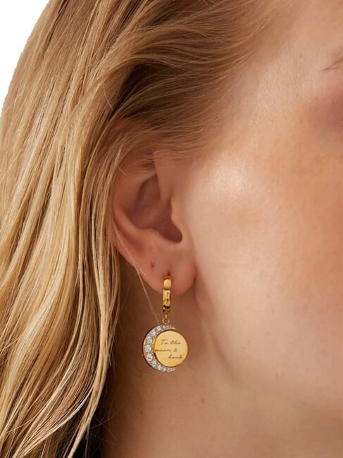 MOON PHASES Boucles d'oreilles avec m&eacute;daille et cristaux or jaune - Boucles d'oreilles