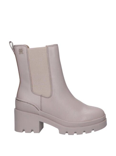 TH Bottines en cuir &agrave; talon moyen gris - Chaussures Femme
