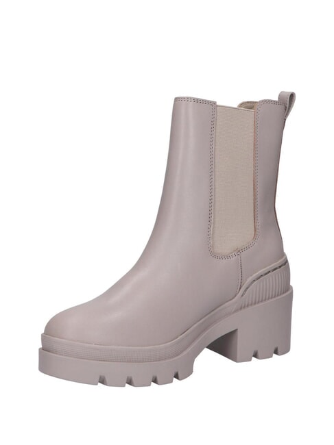 TH Bottines en cuir &agrave; talon moyen gris - Chaussures Femme