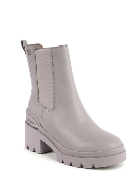 TH Bottines en cuir &agrave; talon moyen gris - Chaussures Femme