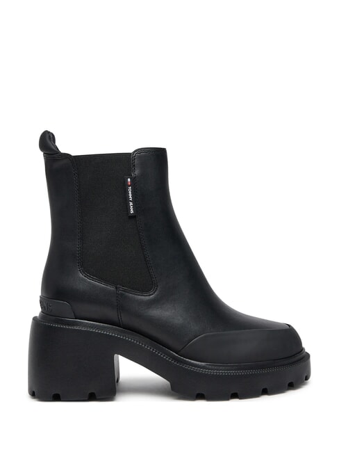TH JEANS Bottines en cuir &agrave; talon moyen noir - Chaussures Femme