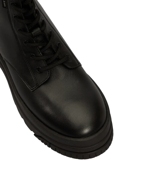 TH JEANS Bottines en cuir &agrave; plateforme avec fermeture &eacute;clair noir - Chaussures Femme