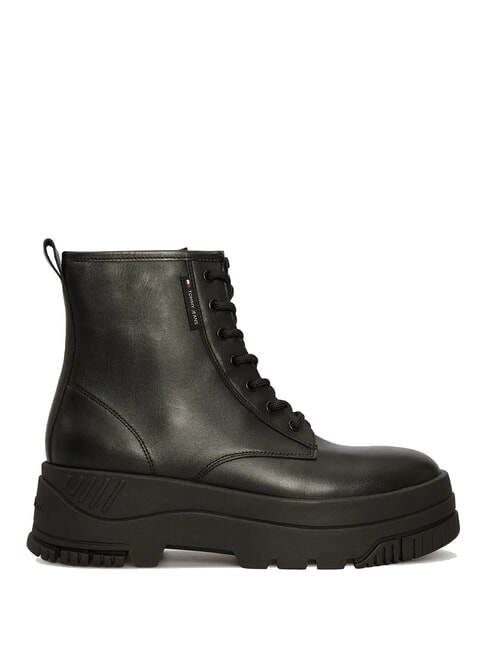 TH JEANS Bottines en cuir &agrave; plateforme avec fermeture &eacute;clair noir - Chaussures Femme