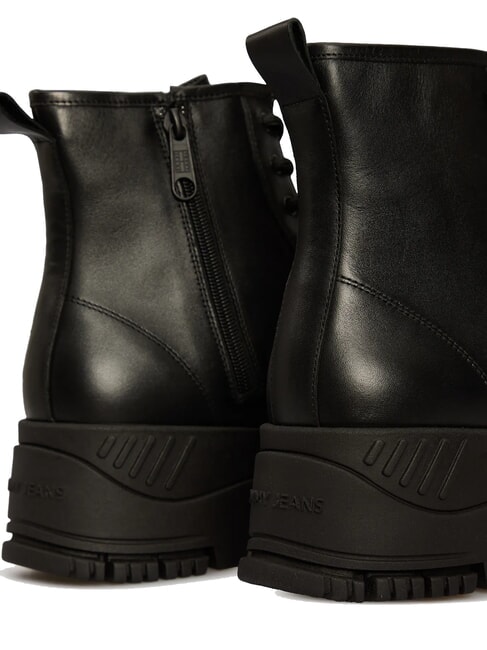 TH JEANS Bottines en cuir &agrave; plateforme avec fermeture &eacute;clair noir - Chaussures Femme
