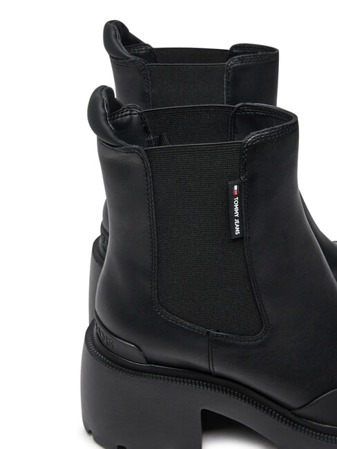 TH JEANS Bottines en cuir &agrave; talon moyen noir - Chaussures Femme