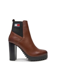 TOMMY HILFIGER TJW NEW ESS HIGH HEEL Bottines en cuir &agrave; talons carr&eacute;s brun - Chaussures Femme - 2