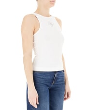 GUESS NEW SL ROUND GUENDALINA D&eacute;bardeur &agrave; logo strass&eacute; 4G blanc pur - T-shirt - 3
