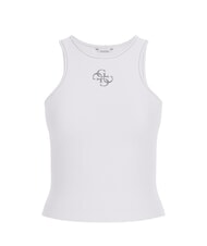 GUESS NEW SL ROUND GUENDALINA D&eacute;bardeur &agrave; logo strass&eacute; 4G blanc pur - T-shirt - 4