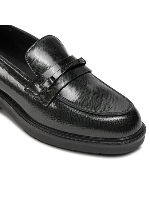 LOAFER BAR SAFF Mocassins en cuir avec empi&egrave;cement en cuir saffiano noir - Chaussures Femme