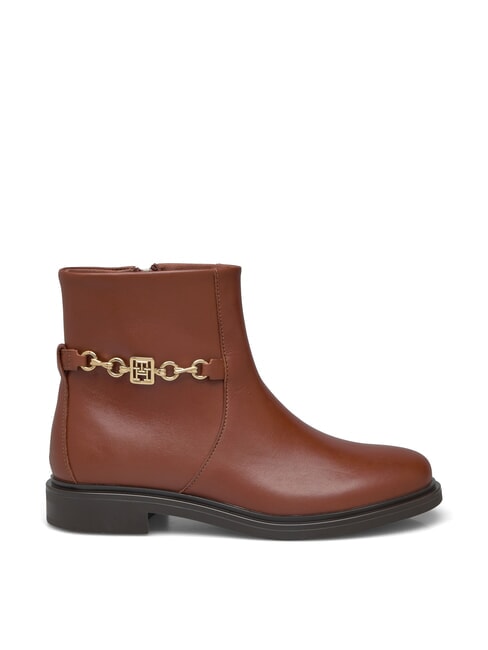 TH CHAIN Bottines basses en cuir avec fermeture &eacute;clair brun cognac - Chaussures Femme