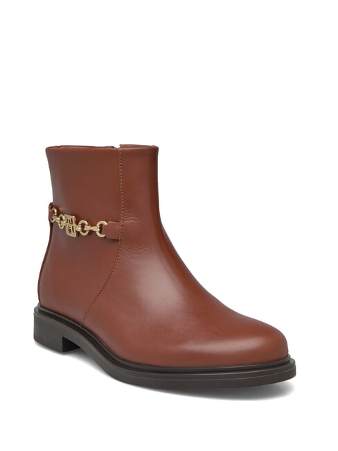 TH CHAIN Bottines basses en cuir avec fermeture &eacute;clair brun cognac - Chaussures Femme