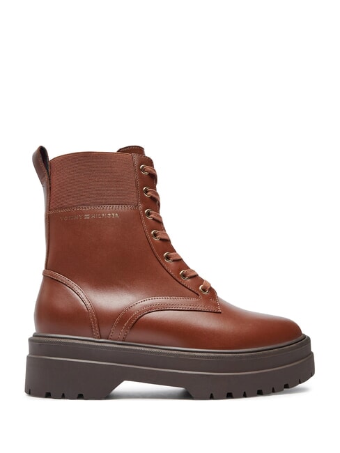 TH ELASTIC RIB LACEUP Bottes en cuir &agrave; lacets brun cognac - Chaussures Femme