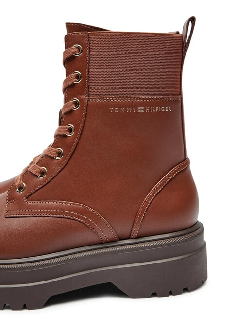 TH ELASTIC RIB LACEUP Bottes en cuir &agrave; lacets brun cognac - Chaussures Femme