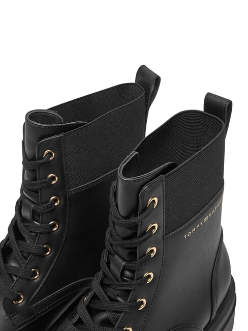 TH ELASTIC RIB LACEUP Bottes en cuir &agrave; lacets noir - Chaussures Femme