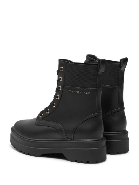 TH ELASTIC RIB LACEUP Bottes en cuir &agrave; lacets noir - Chaussures Femme