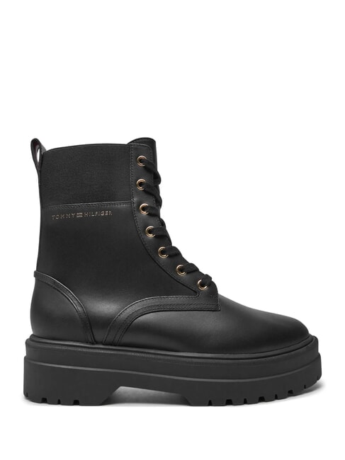 TH ELASTIC RIB LACEUP Bottes en cuir &agrave; lacets noir - Chaussures Femme