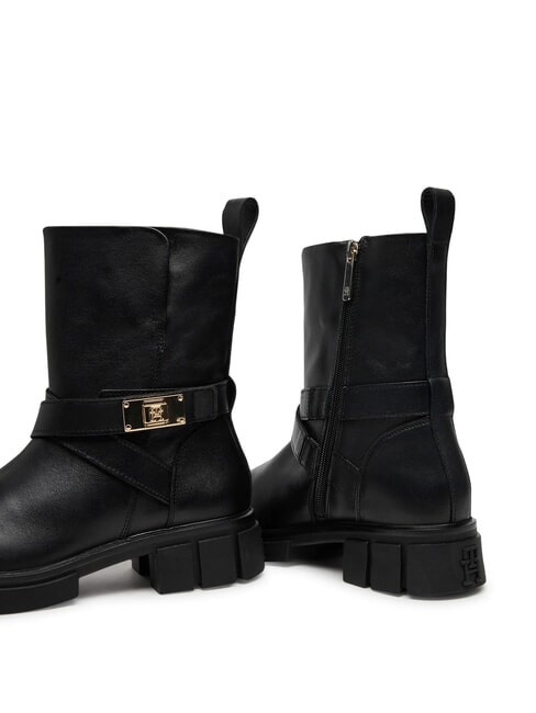 BIKER Bottines en cuir &agrave; boucle noir - Chaussures Femme