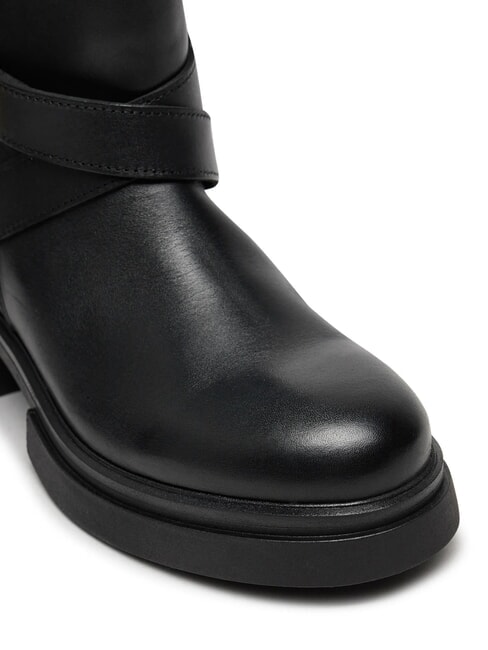 BIKER Bottines en cuir &agrave; boucle noir - Chaussures Femme