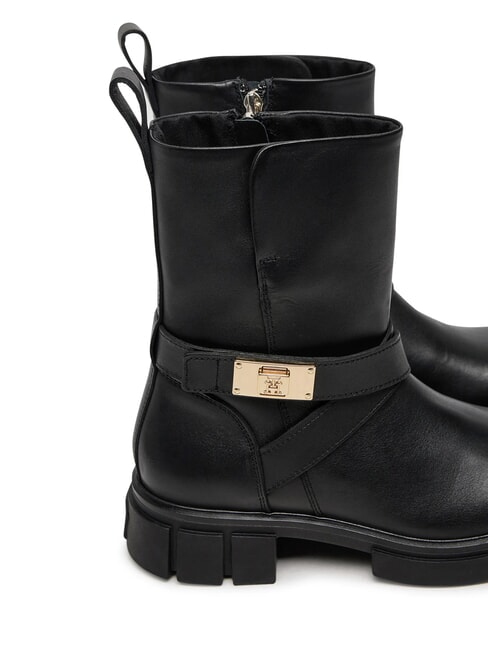 BIKER Bottines en cuir &agrave; boucle noir - Chaussures Femme