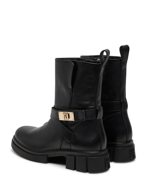 BIKER Bottines en cuir &agrave; boucle noir - Chaussures Femme