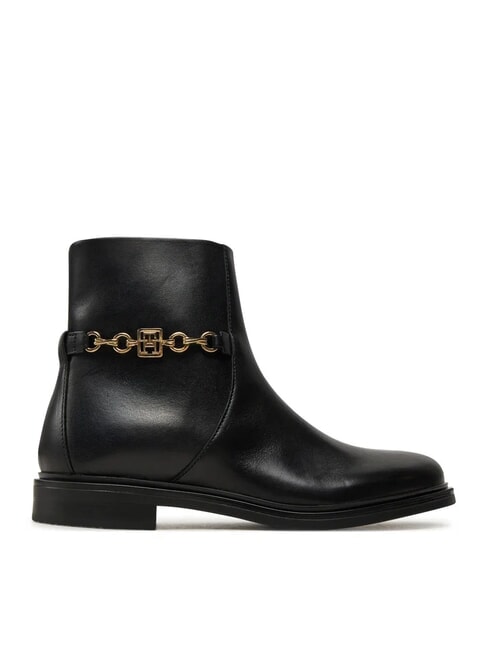 TH CHAIN Bottines basses en cuir avec fermeture &eacute;clair noir - Chaussures Femme
