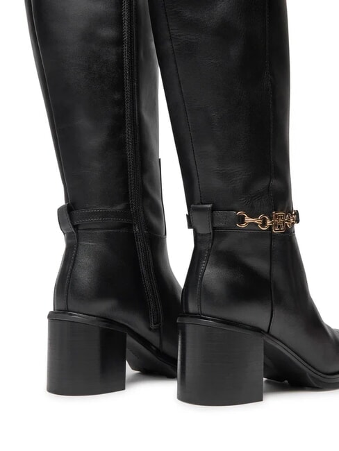 TH CHAIN Bottes hautes en cuir avec cha&icirc;ne noir - Chaussures Femme