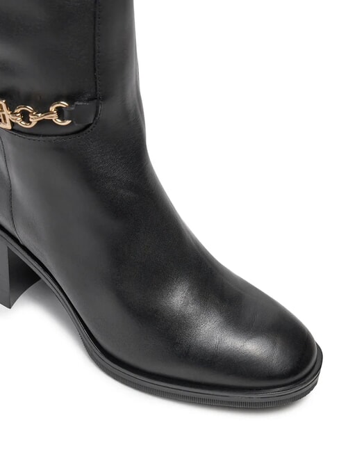 TH CHAIN Bottes hautes en cuir avec cha&icirc;ne noir - Chaussures Femme