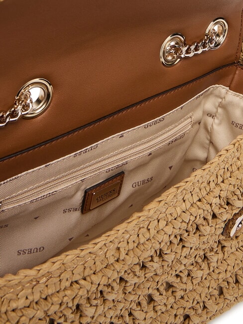 IRENE Sac bandouli&egrave;re tiss&eacute;, sac port&eacute; crois&eacute; naturel / cognac - Sacs pour Femme