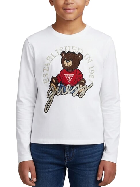 KIDS T-shirt &agrave; manches longues avec un ours en peluche blanc pur - Tee-shirt enfant
