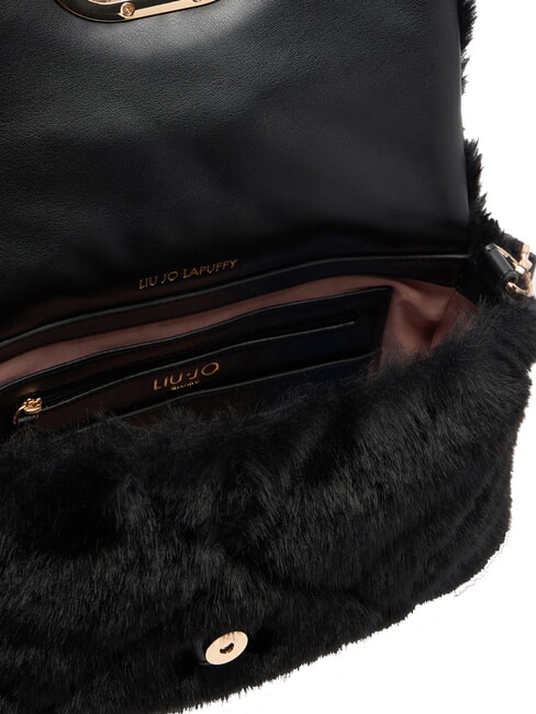 LAPUFFY Sac en peluche avec poign&eacute;e en cha&icirc;ne NOIR - Sacs pour Femme