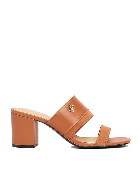 TH sandale mule en cuir &agrave; talon large &eacute;corce de cannelle - Chaussures Femme