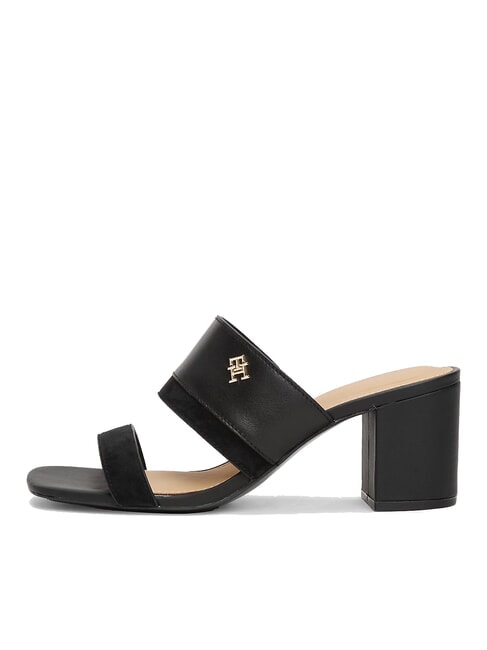TH sandale mule en cuir &agrave; talon large noir - Chaussures Femme