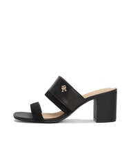 TOMMY HILFIGER TH sandale mule en cuir &agrave; talon large noir - Chaussures Femme - 2