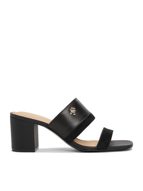 TH sandale mule en cuir &agrave; talon large noir - Chaussures Femme