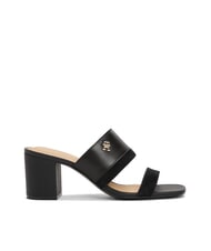 TOMMY HILFIGER TH sandale mule en cuir &agrave; talon large noir - Chaussures Femme - 3