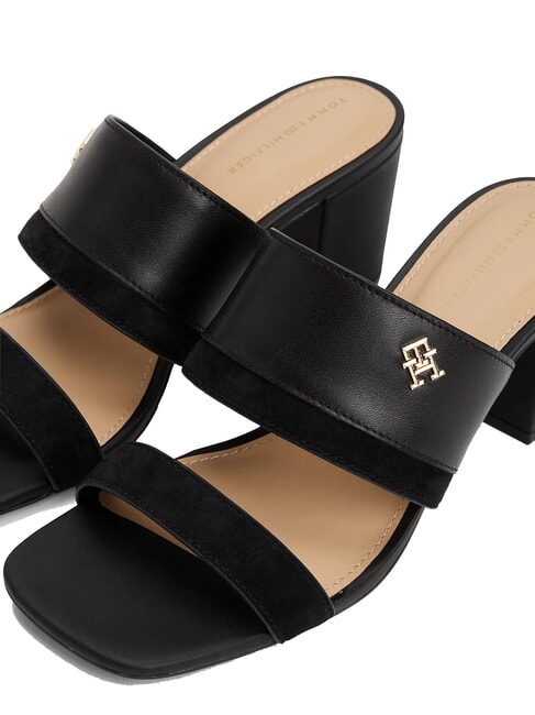 TH sandale mule en cuir &agrave; talon large noir - Chaussures Femme