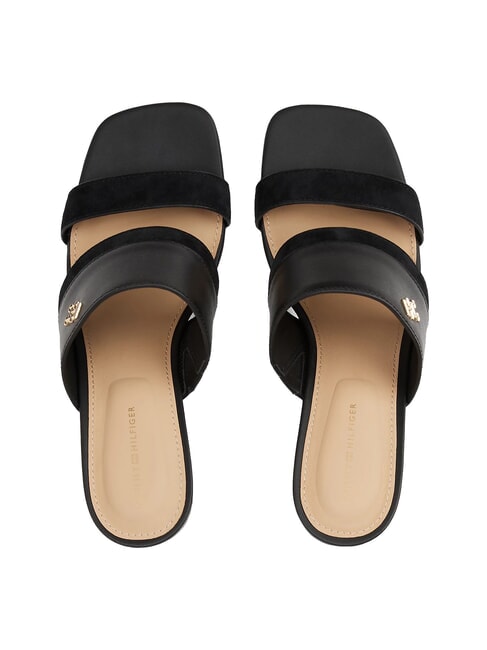TH sandale mule en cuir &agrave; talon large noir - Chaussures Femme