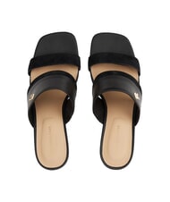 TOMMY HILFIGER TH sandale mule en cuir &agrave; talon large noir - Chaussures Femme - 5