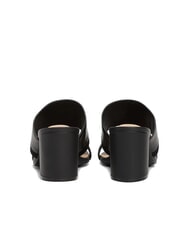 TOMMY HILFIGER TH sandale mule en cuir &agrave; talon large noir - Chaussures Femme - 6