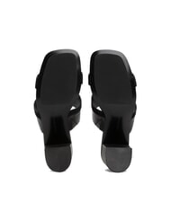 TOMMY HILFIGER TH sandale mule en cuir &agrave; talon large noir - Chaussures Femme - 7