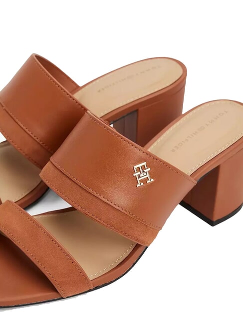 TH sandale mule en cuir &agrave; talon large &eacute;corce de cannelle - Chaussures Femme