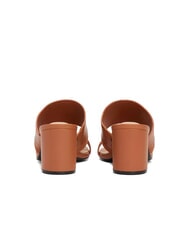 TOMMY HILFIGER TH sandale mule en cuir &agrave; talon large &eacute;corce de cannelle - Chaussures Femme - 6