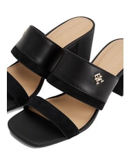 TOMMY HILFIGER TH sandale mule en cuir &agrave; talon large noir - Chaussures Femme - 4